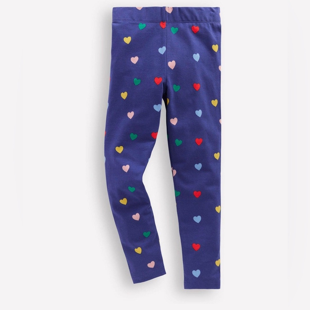 Mini Boden Navy Leggings with Rainbow Heart Print SZ 4-5Y